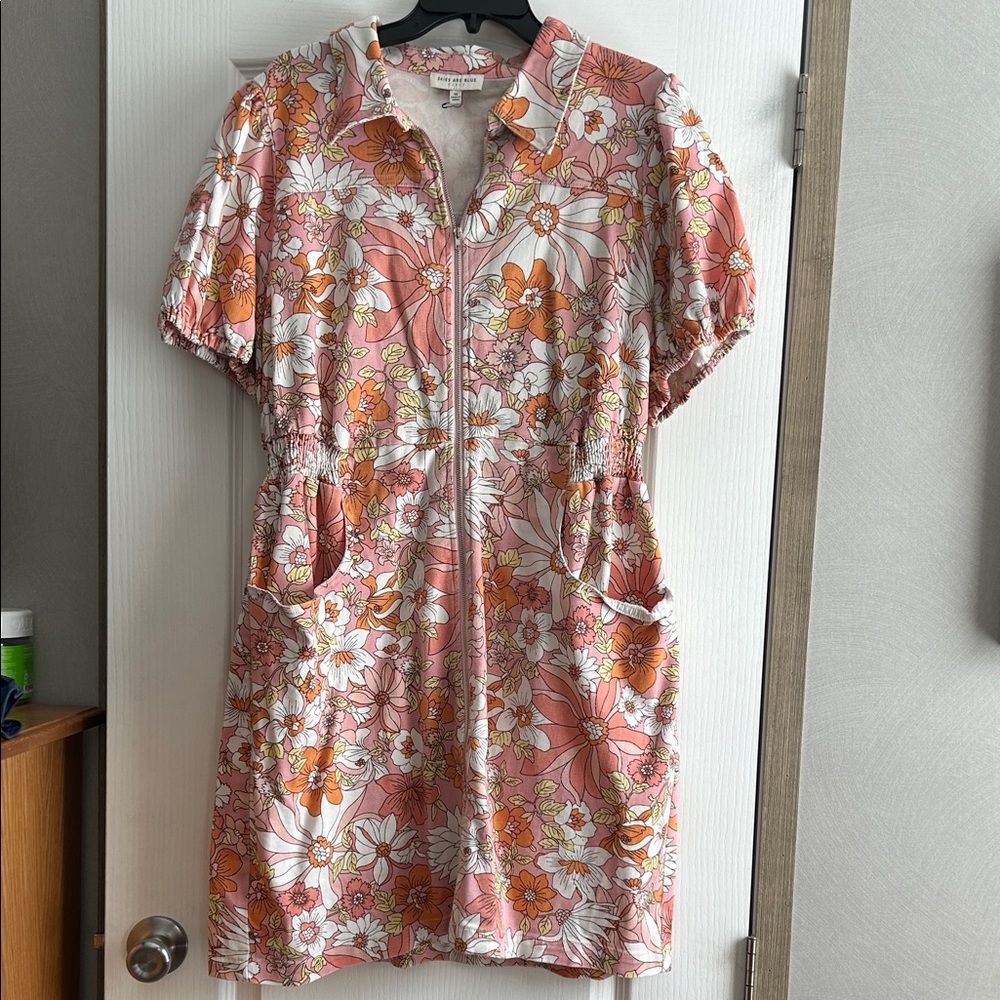 Skies Are Blue Pink and Orange Floral Zip-Front Dress